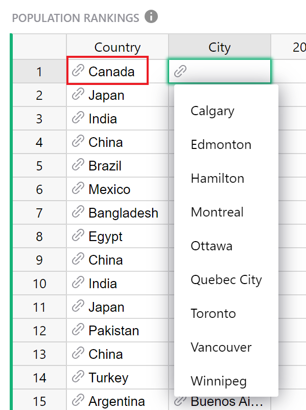 Filtered reference dropdown list